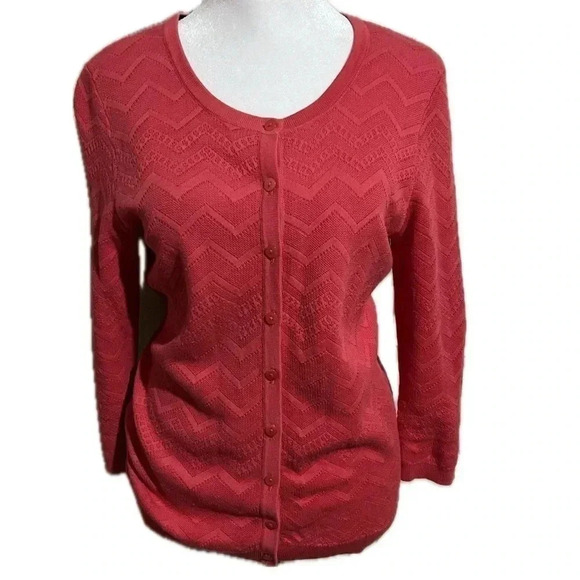 Talbots Sweaters - Talbots pink knit button down cardigan 3/4 sleeve small
